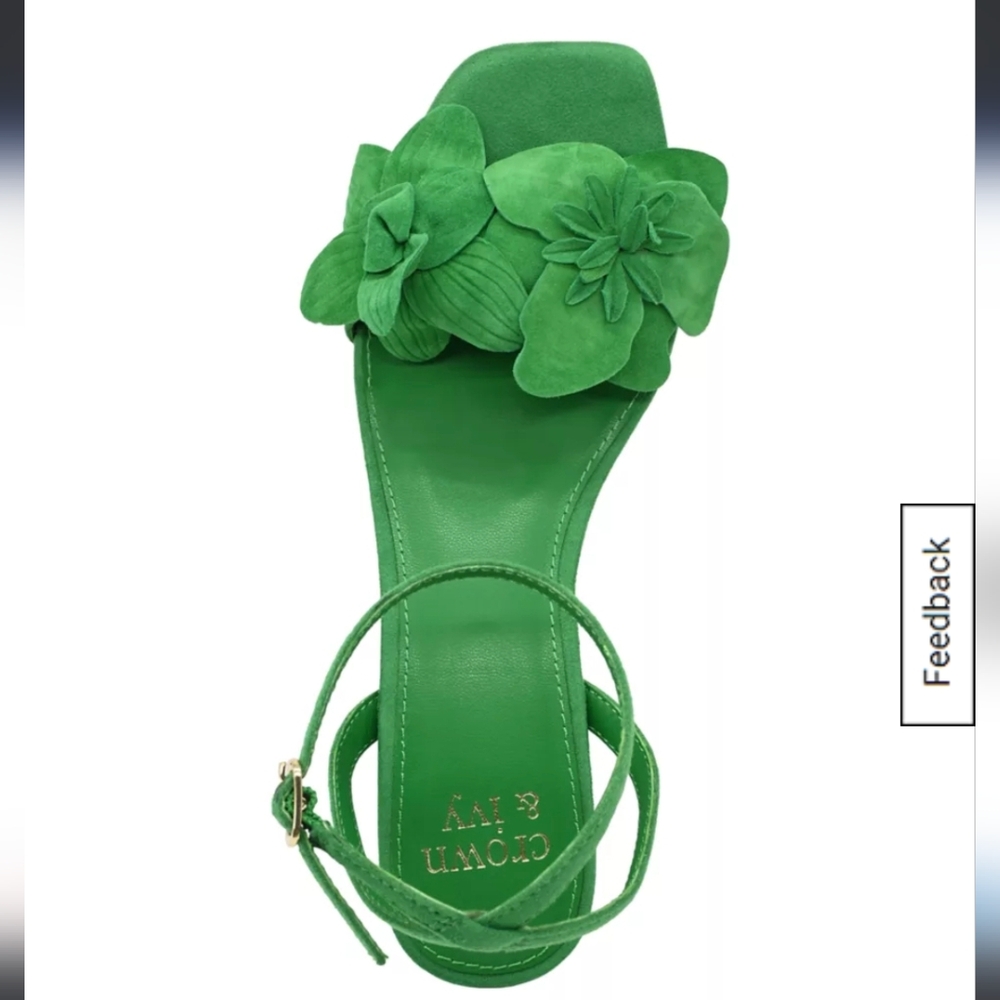 🍀Crown & Ivy Kelly Green Floral Women’s Strappy High Heel Sandal New Size 11 - Picture 4 of 9